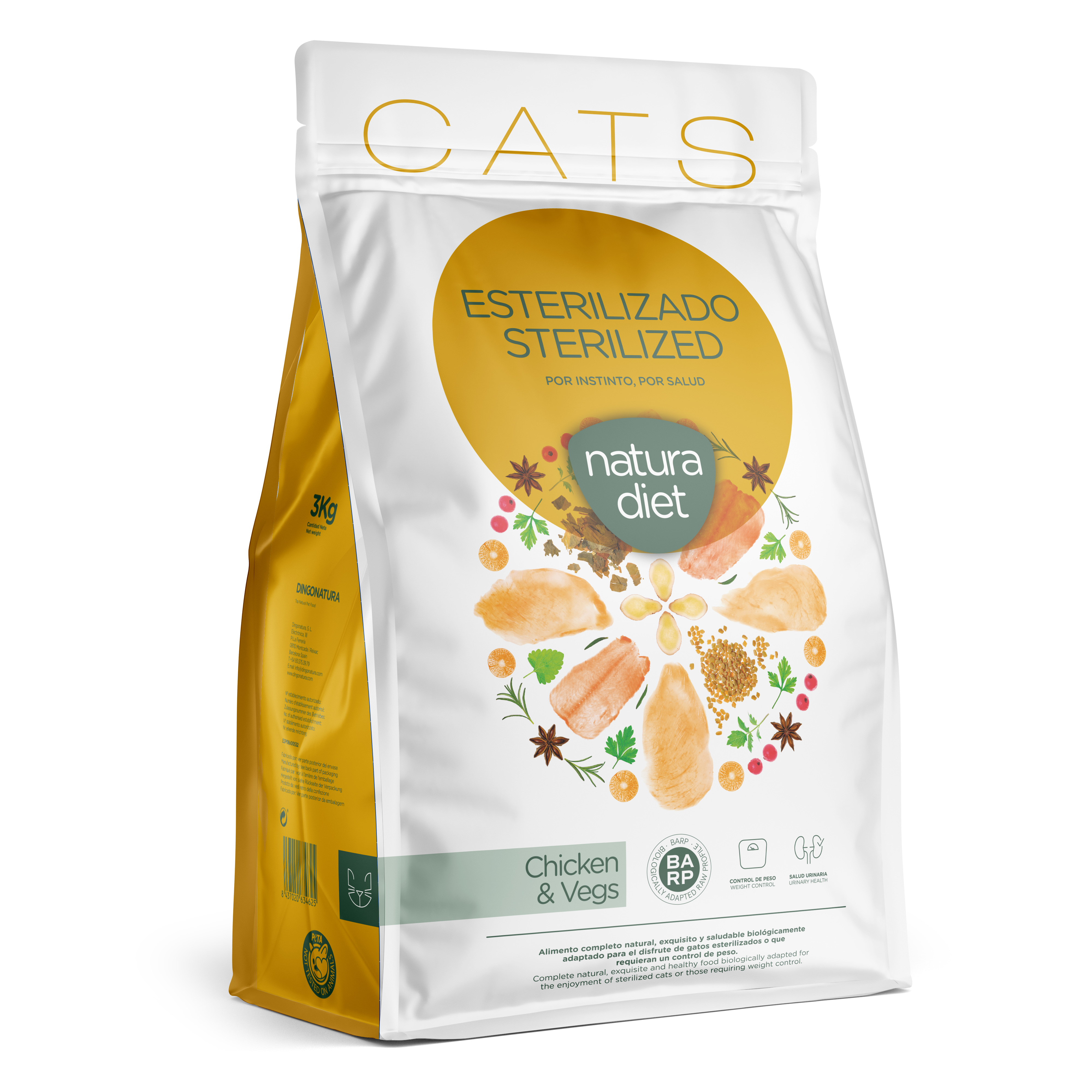 Natura diet Stérilisé poulet 3Kg - aliment naturel pour chat adulte stérilisé